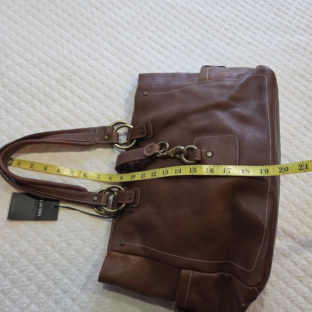 Claudia Firenze Brown Leather Shoulder Bag Purse Florence Italy Large Handbag - Picture 5 of 10